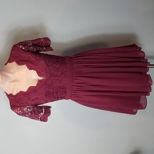 Lulu's Angel in Disguise Burgundy Lace Dress Retroglam Coquette Holiday Party S